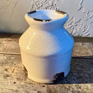 Small Ceramic Crackle Glaze Vase 3”x2.5”Rustic Farmhouse Decor